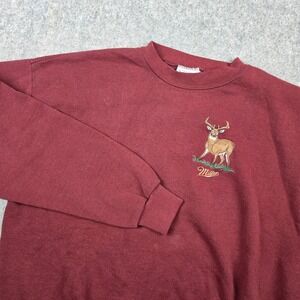 Santee Sweatshirt Mens XL Maroon Miller Deer Embroidered Vintage 90s Made In USA